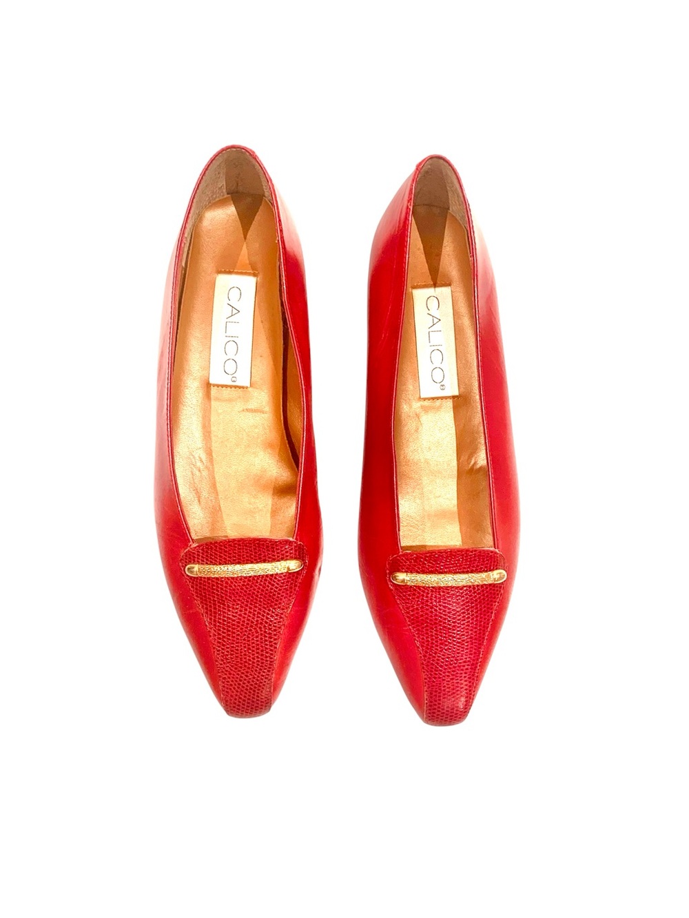 Calico Red Leather Loafers with Gold Accent
